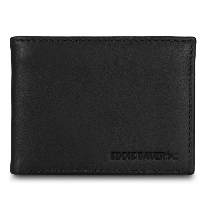 Eb Signature Logo Leather Flip Id Bifold Wallet-Black-1
