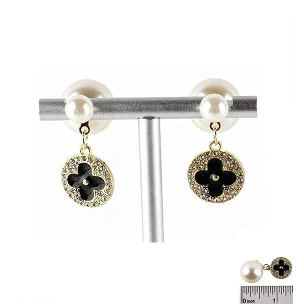 Elegant Four-Leaf Clover Rhinestone & Pearl Jacket Earrings (IER-6030)