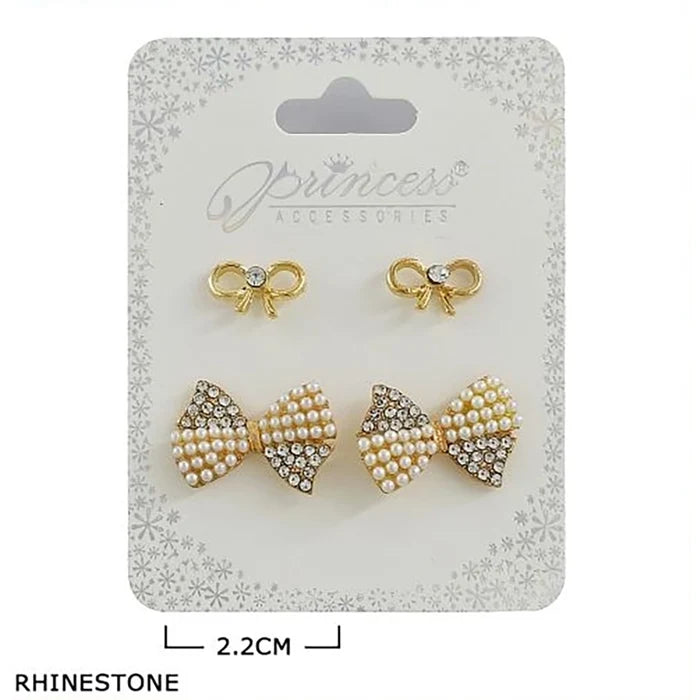Elegant Mini Bow Hair Claw Clips – Rhinestone & Pearl Accents (2.2cm) (EF-1233GS)