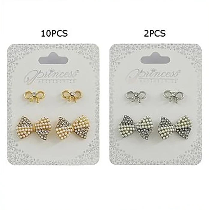 Elegant Mini Bow Hair Claw Clips – Rhinestone & Pearl Accents (2.2cm) (EF-1233GS)