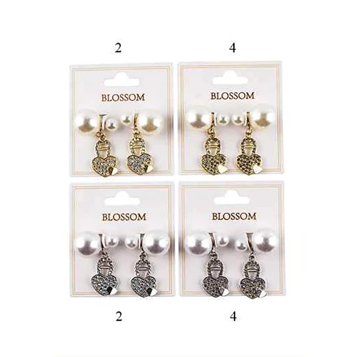Elegant Rhinestone Heart Padlock Front-Back Pearl Stud Earrings (IER-6031)