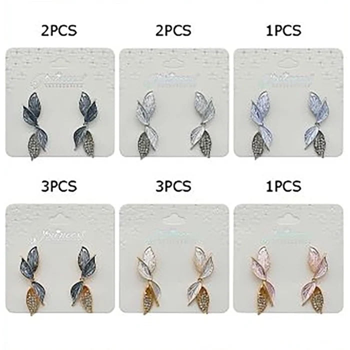 Elegant Rhinestone Leaf Dangle Earrings – Two-Tone Enamel & Crystal Drop Earrings for Women, Nature-Inspired Statement Jewelry (4.3cm) (EF-2132GS)