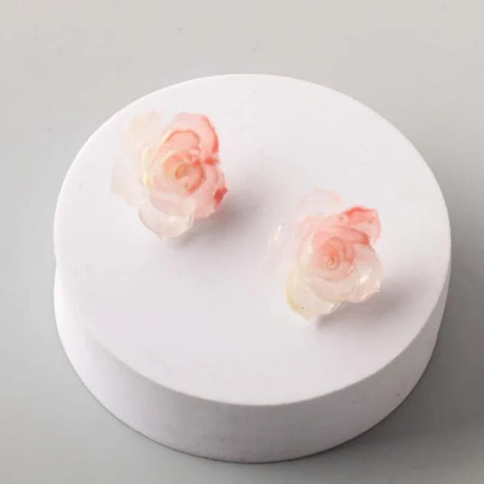 Elegant Spray Pearlized Rose Stud Earrings - Set of 4 Shimmering Floral Styles (ER39992)
