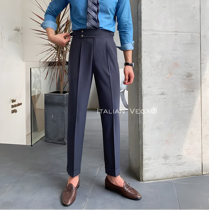 Elephant Grey Signature Buttoned Gurkha Pants by ITALIAN VEGA®