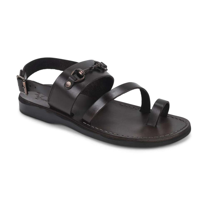 Eliphaz brown, handmade leather sandals with back strap and toe loop - front view