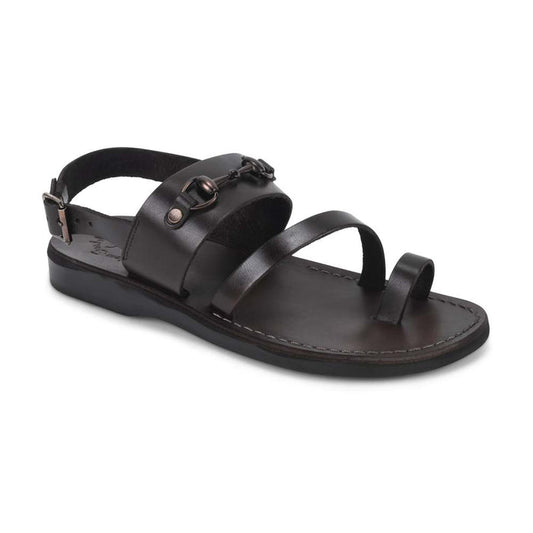 Eliphaz brown, handmade leather sandals with back strap and toe loop - front view
