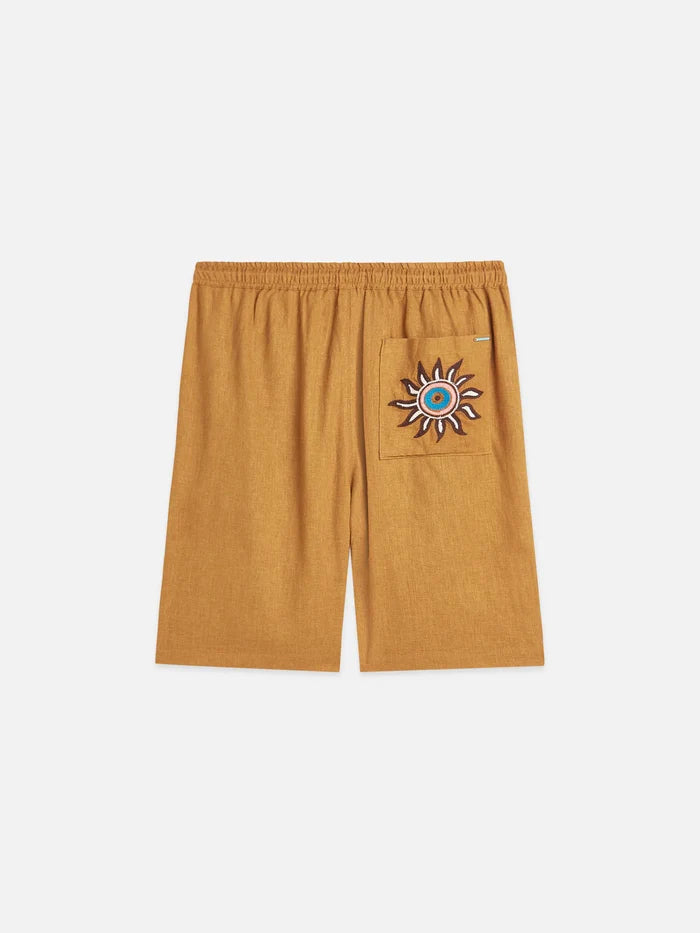 Embroidered Linen-Blend Wide-Fit Bermuda Shorts Cathay Spice