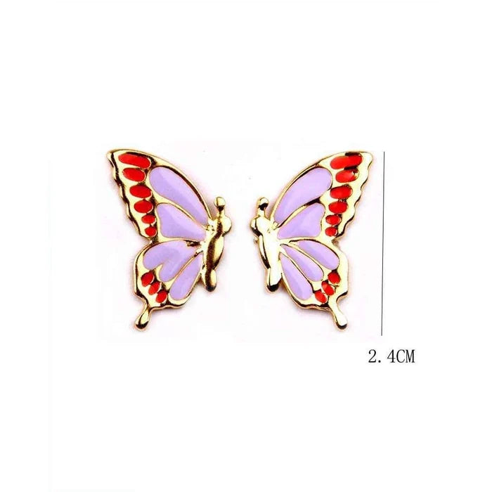 Enamel Butterfly Earrings, Gold Butterfly Studs, Hypoallergenic Stainless Steel Earrings, Vibrant Summer Wings Jewelry, Gift for Her (IER-1070)