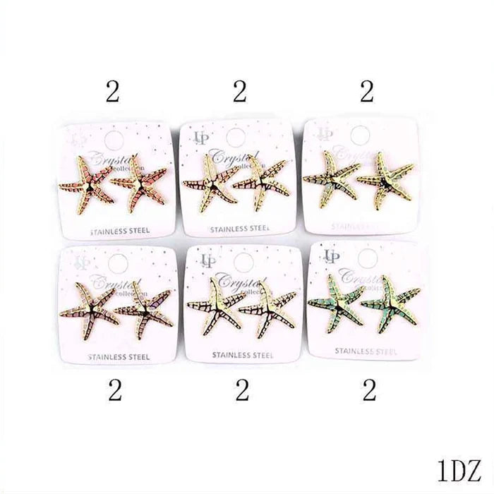 Enamel Starfish Earrings – Stainless Steel Ocean & Beach Stud Earrings (3cm) (IER-1091)
