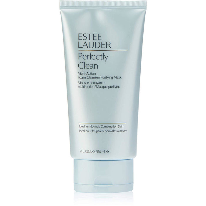 Estée Lauder Perfectly Clean multi-action foam cleanser and purifying mask in a 150ml bottle, suitable for facial cleansing.