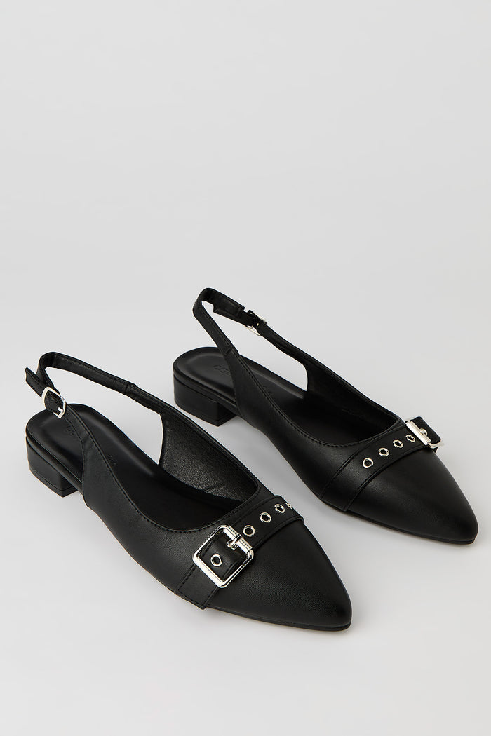 Faux Leather Mid Heel Sandal