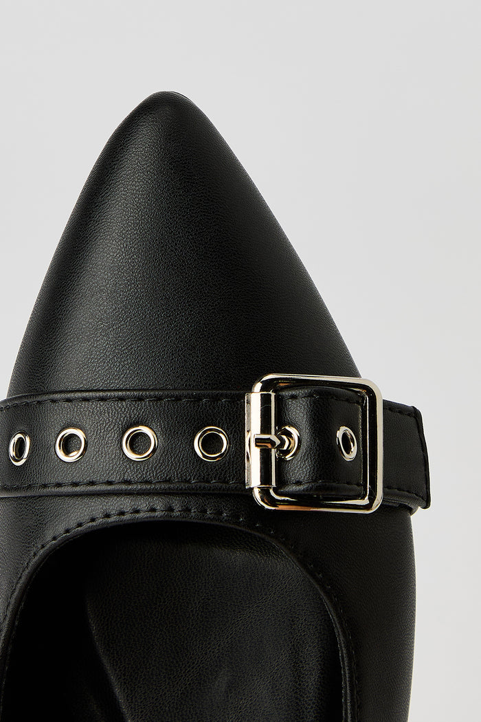 Faux Leather Mid Heel Sandal