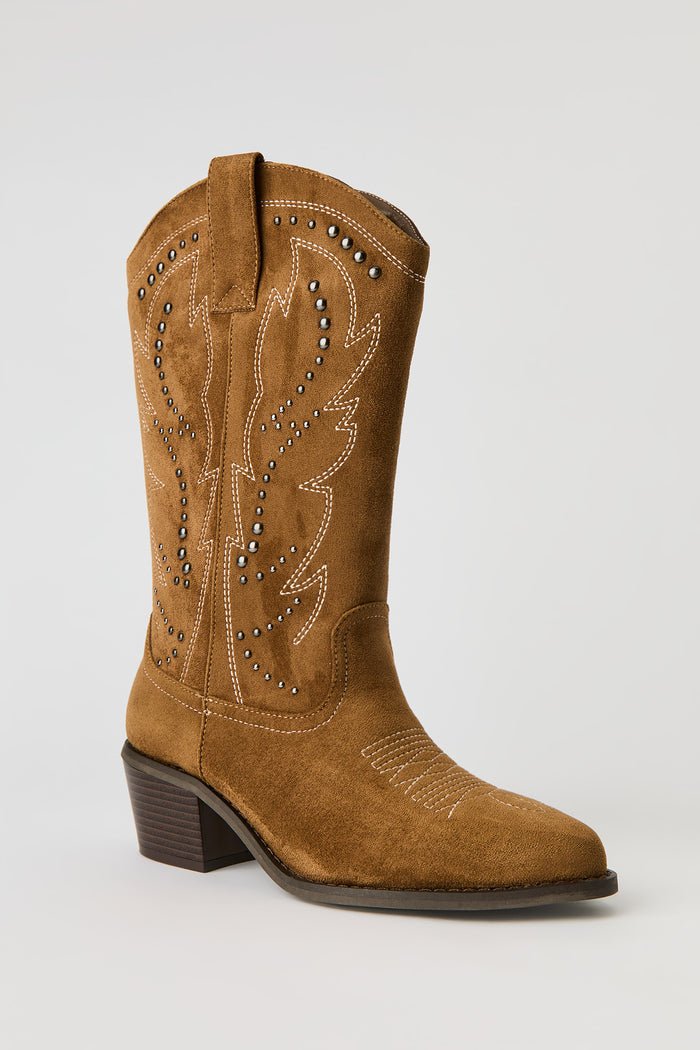 Faux Suede Studded Cowboy Boot