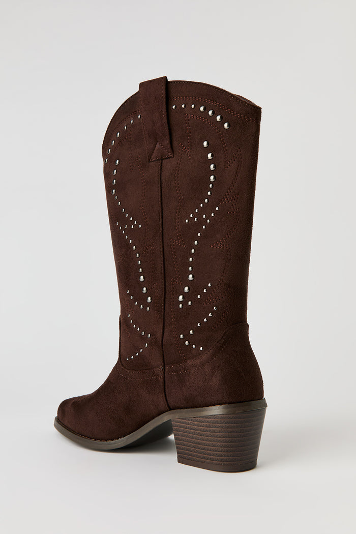 Faux Suede Studded Cowboy Boot