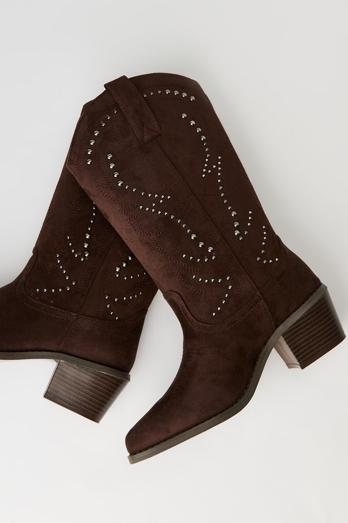 Faux Suede Studded Cowboy Boot