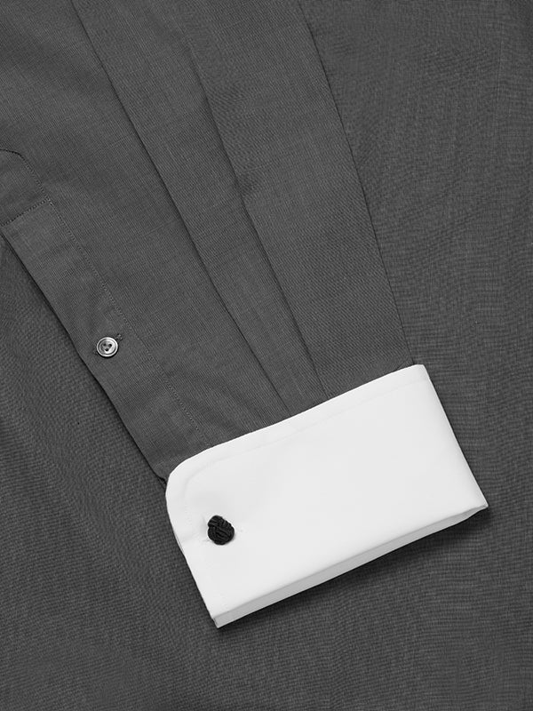 Fil A Fil Black Solid Full Sleeve Double Cuff Tailored Fit Dark Semi Formal Cotton Shirt