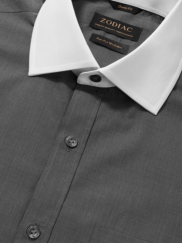 Fil A Fil Black Solid Full Sleeve Single Cuff Classic Fit Dark Semi Formal Cotton Shirt