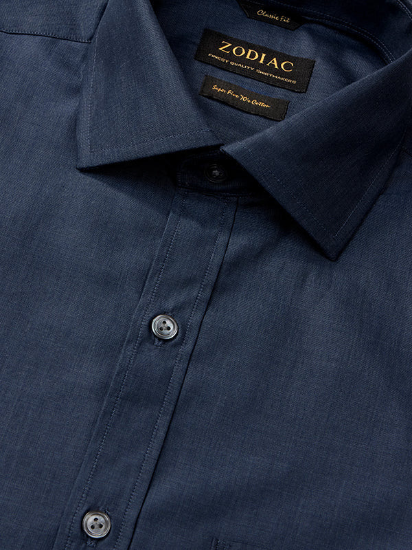Fil A Fil Navy Solid Full Sleeve Single Cuff Classic Fit Dark Semi Formal Cotton Shirt