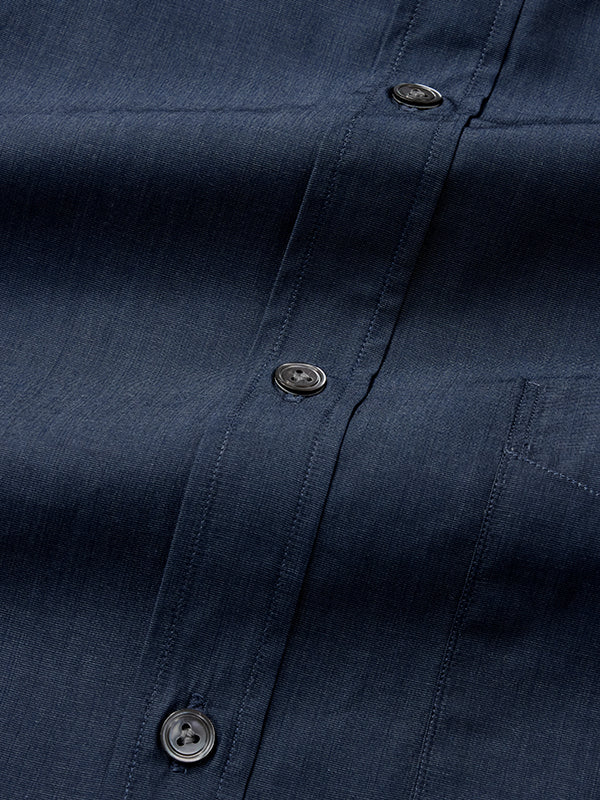 Fil A Fil Navy Solid Full Sleeve Single Cuff Classic Fit Dark Semi Formal Cotton Shirt