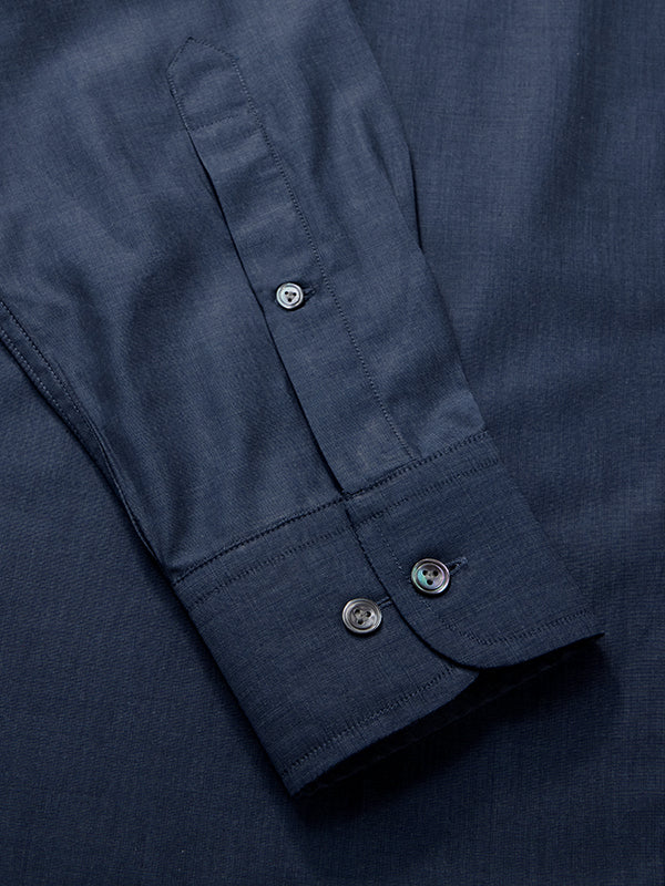 Fil A Fil Navy Solid Full Sleeve Single Cuff Classic Fit Dark Semi Formal Cotton Shirt