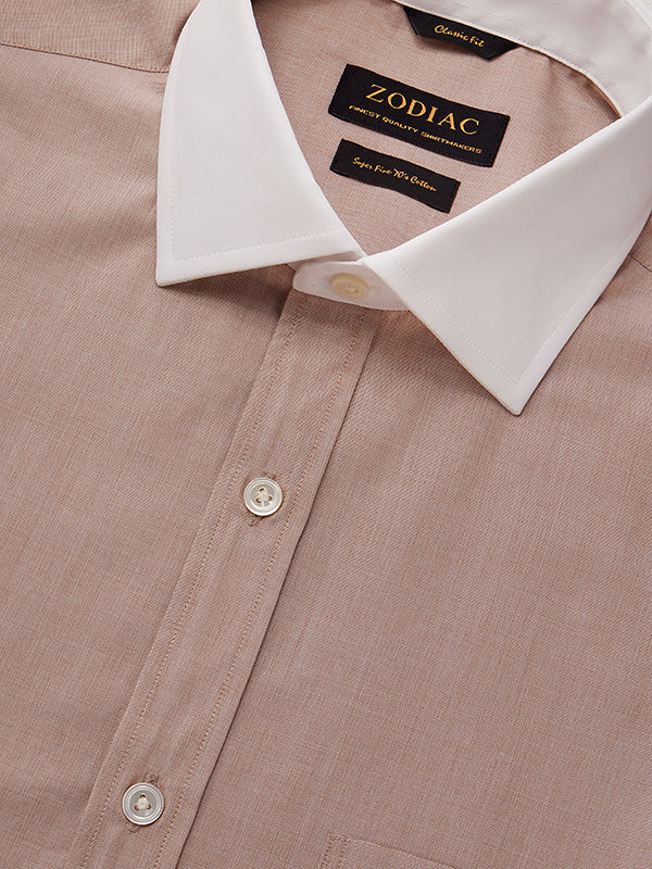 Fil A Fil Sand Solid Full Sleeve Double Cuff Classic Fit Classic Formal Cotton Shirt