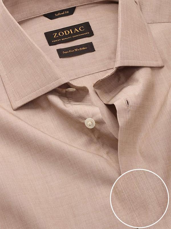 Fil A Fil Sand Solid Full Sleeve Single Cuff Tailored Fit Classic Formal Cotton Shirt