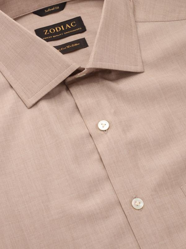 Fil A Fil Sand Solid Full Sleeve Single Cuff Tailored Fit Classic Formal Cotton Shirt