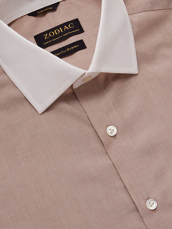 Fil A Fil Sand Solid Full Sleeve Single Cuff Tailored Fit Classic Formal Cotton Shirt