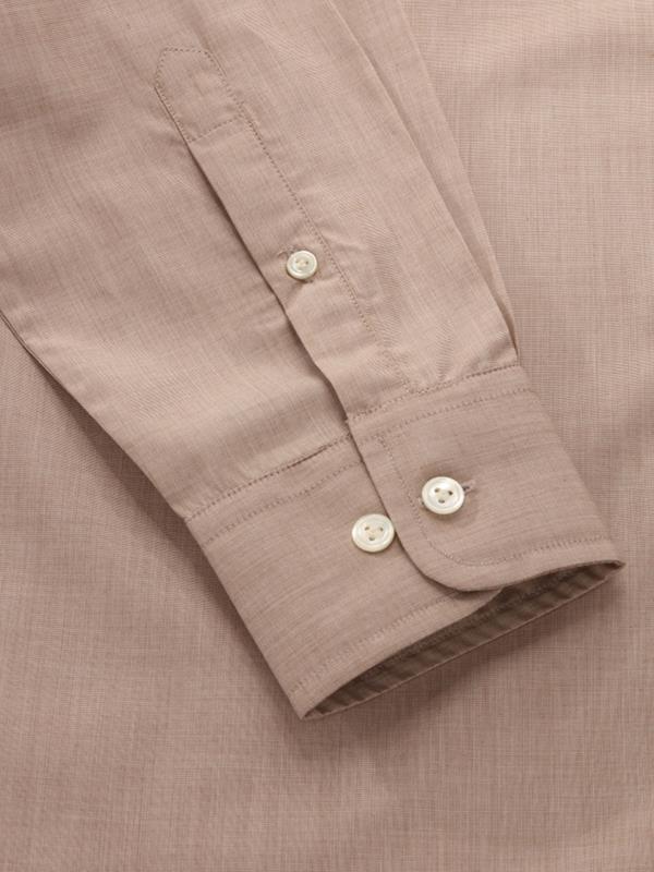 Fil A Fil Sand Solid Full Sleeve Single Cuff Tailored Fit Classic Formal Cotton Shirt