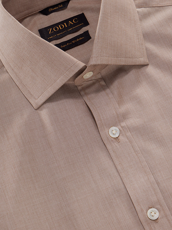 Fil A Fil Sand Solid Half Sleeve Classic Fit Semi Formal Cotton Shirt