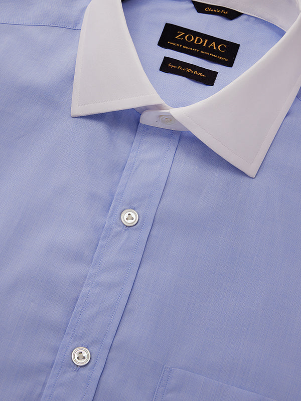Fil A Fil Sky Solid Full Sleeve Double Cuff Classic Fit Classic Formal Cotton Shirt