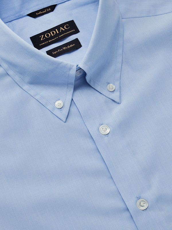 Fil A Fil Sky Solid Full Sleeve Single Cuff Tailored Fit Classic Formal Cotton Shirt