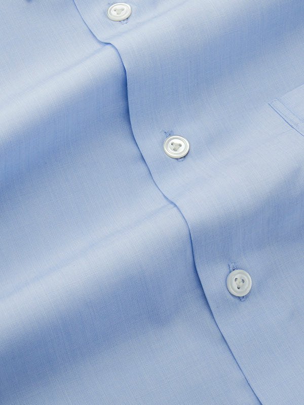 Fil A Fil Sky Solid Full Sleeve Single Cuff Tailored Fit Classic Formal Cotton Shirt