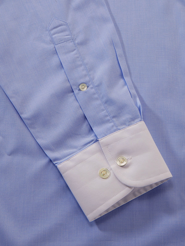 Fil A Fil Sky Solid Full Sleeve Single Cuff Tailored Fit Classic Formal Cotton Shirt