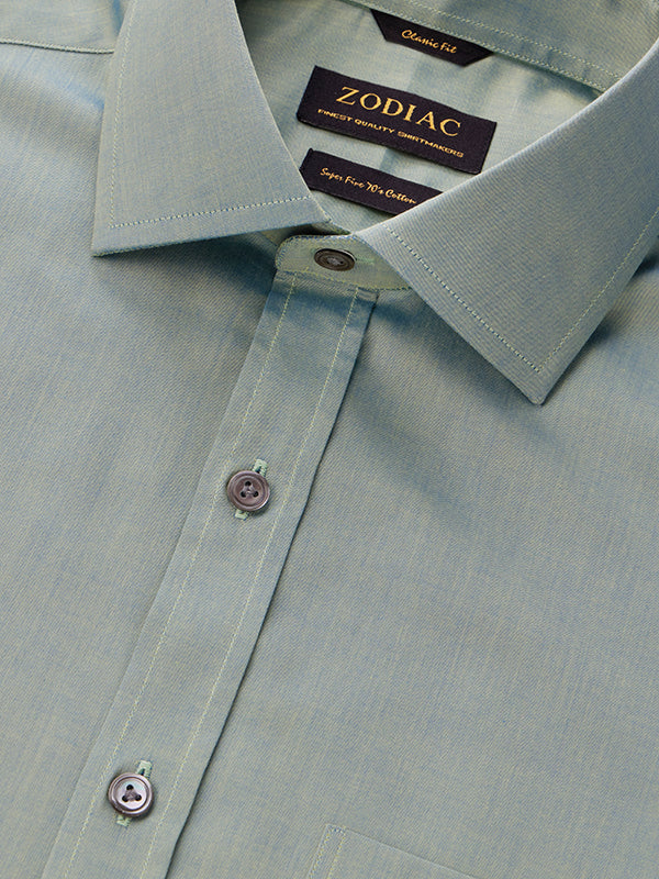 Fine Twill Green Solid Full Sleeve Single Cuff Classic Fit Semi Formal Super Fine Cotton Shirt