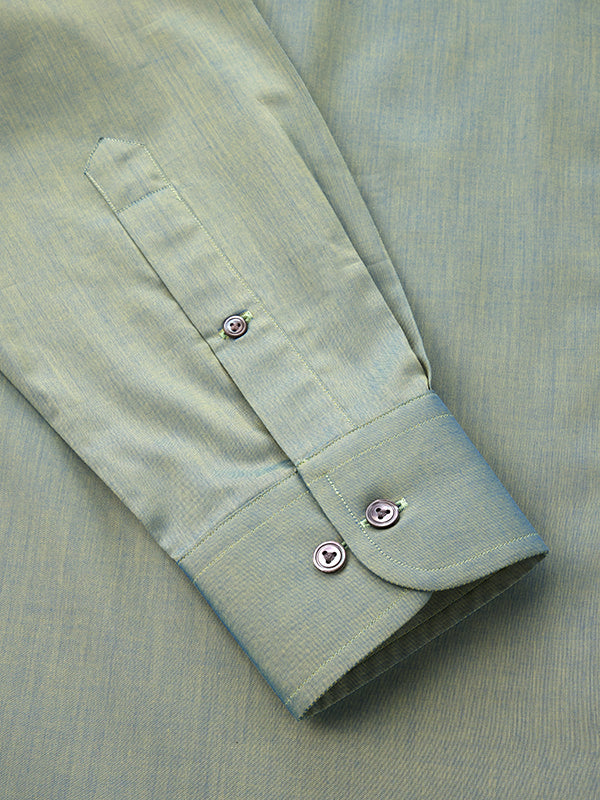 Fine Twill Green Solid Full Sleeve Single Cuff Classic Fit Semi Formal Super Fine Cotton Shirt