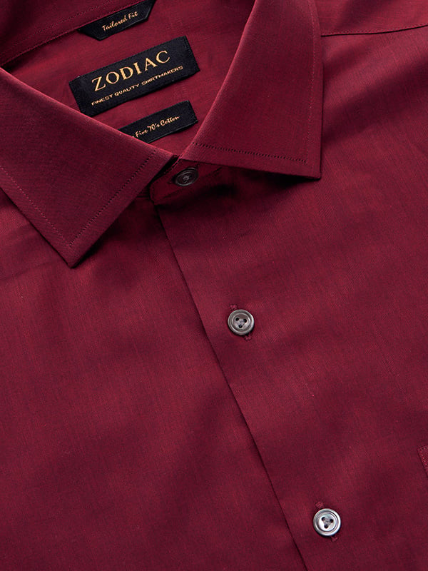 Fine Twill Maroon Solid Full Sleeve Single Cuff Tailored Fit Semi Formal Super Fine Cotton Shirt
