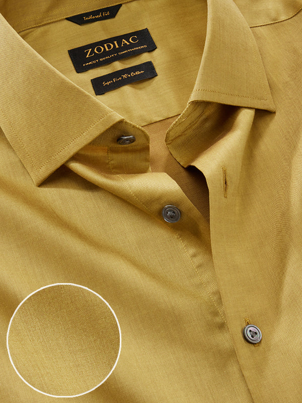 Fine Twill Ochre Solid Full Sleeve Single Cuff Tailored Fit Semi Formal Super Fine Cotton Shirt
