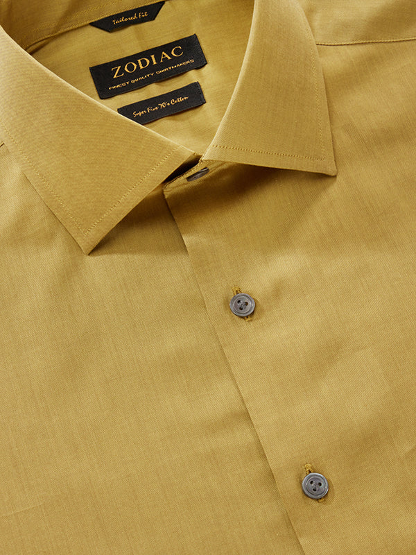Fine Twill Ochre Solid Full Sleeve Single Cuff Tailored Fit Semi Formal Super Fine Cotton Shirt
