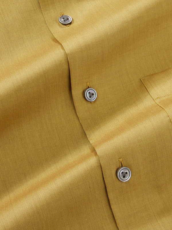 Fine Twill Ochre Solid Full Sleeve Single Cuff Tailored Fit Semi Formal Super Fine Cotton Shirt