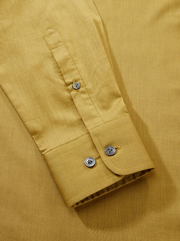 Fine Twill Ochre Solid Full Sleeve Single Cuff Tailored Fit Semi Formal Super Fine Cotton Shirt