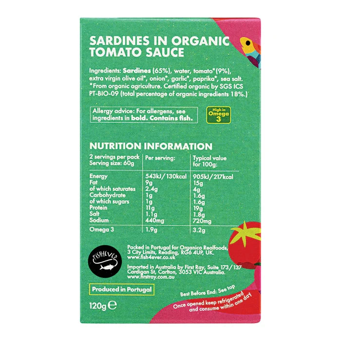 Fish 4 Ever Whole Sardines In Organic Tomato Sauce 120g