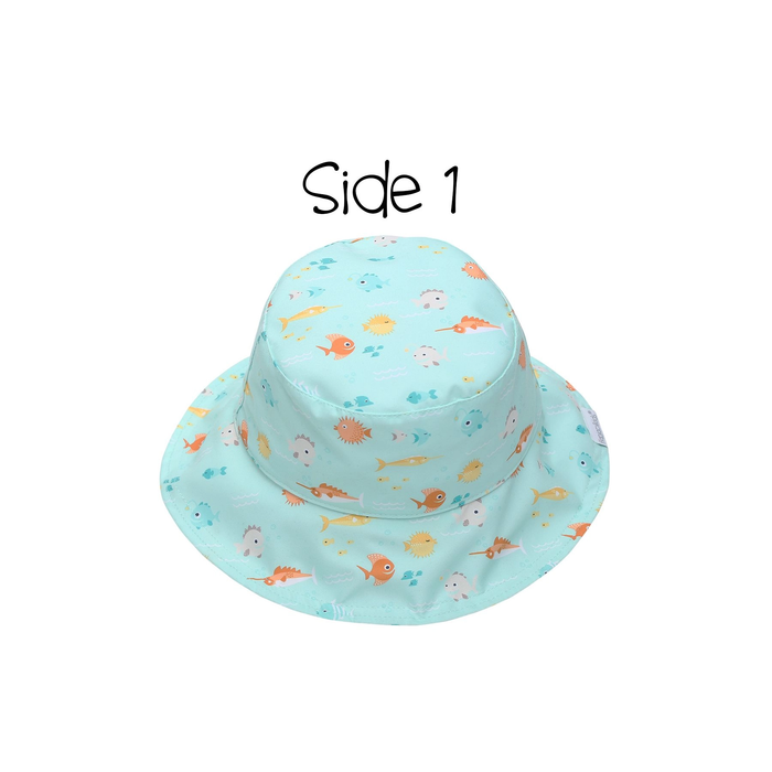 FlapJack Kids Reversible Patterned Sun Hat - Fish/Jellyfish