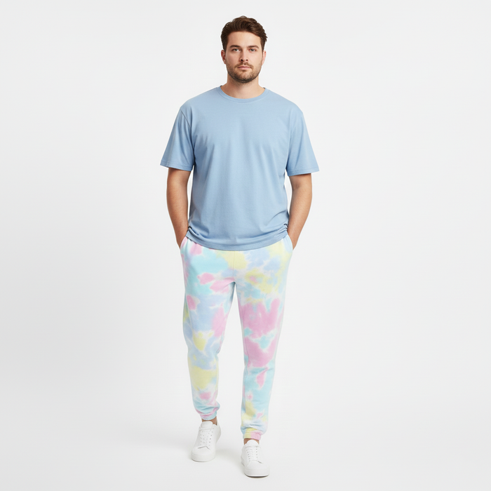 Fleece Dream Sweatpants Joggers Pastel Rainbow Pink, Blue, Purple and Yellow Tie-Dye