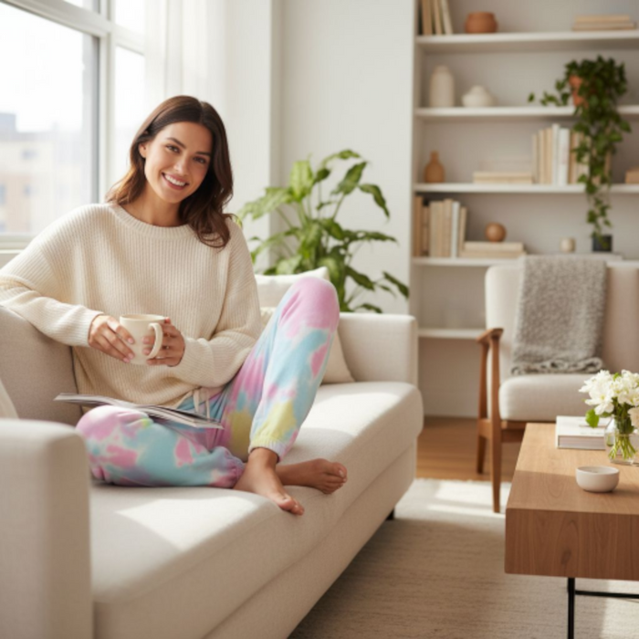 Fleece Dream Sweatpants Joggers Pastel Rainbow Pink, Blue, Purple and Yellow Tie-Dye