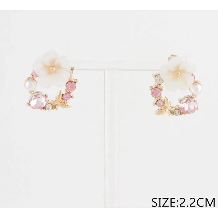Floral Wreath Crystal & Pearl Post Earrings (CR3870)