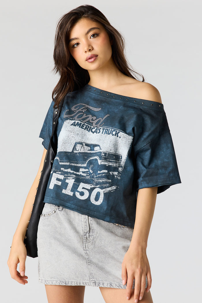 Ford Studded Graphic Off Shoulder T-Shirt