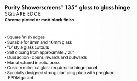 135 Degrees Frameless Shower Screen Glass to Glass Hinge - Matt Black - Image 3