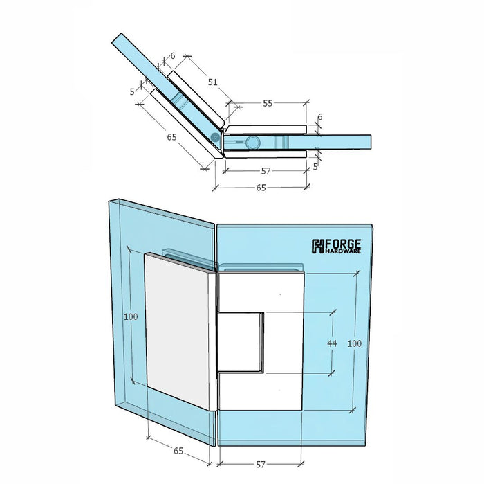 Forge Frameless Shower Hinge Heavy Duty Adjustable Glass to Glass 135 Degrees - Brushed Nickel - Image 4