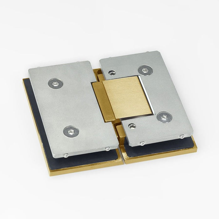 Forge Frameless Shower Hinge Heavy Duty Adjustable Glass to Glass 180 Degrees - Brushed Brass - Image 2